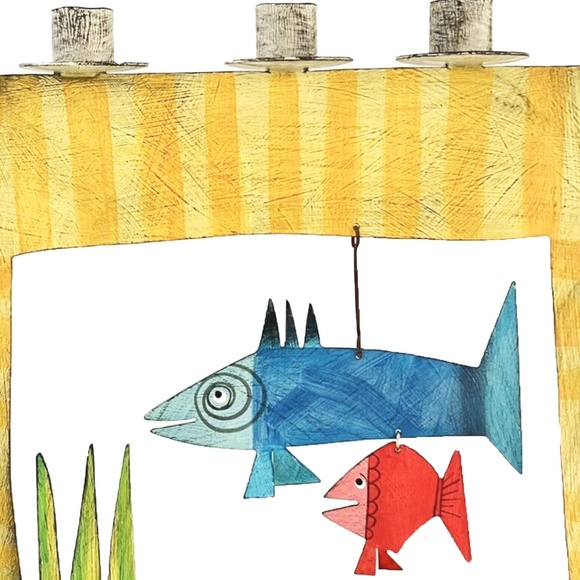 ACME Animal Canada Cat With hanging Fishes, 3 Candle Holder Handcrafted Signed - Picture 6 of 14